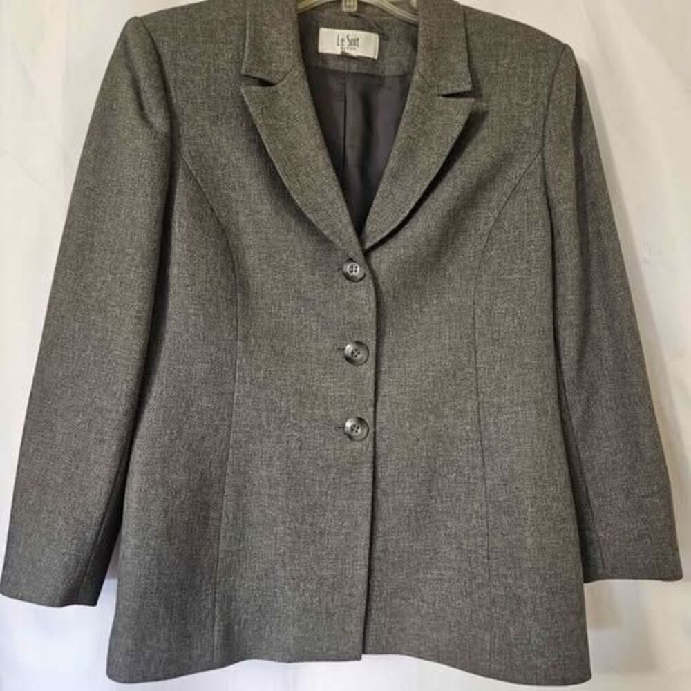Le Suit Petite 12P Gray Button Up Blazer Classic Career Jacket